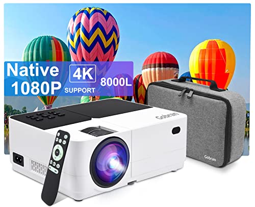 Portable Native Ultra Short Throw 1080P Projector, 8000L Full HD Mini LED Home Hheater Bedroom Projector, Outdoor Movie Projector Support 4K & 3D Display,Compatible with TV Stick,HDMI,VGA,TF,AV USB