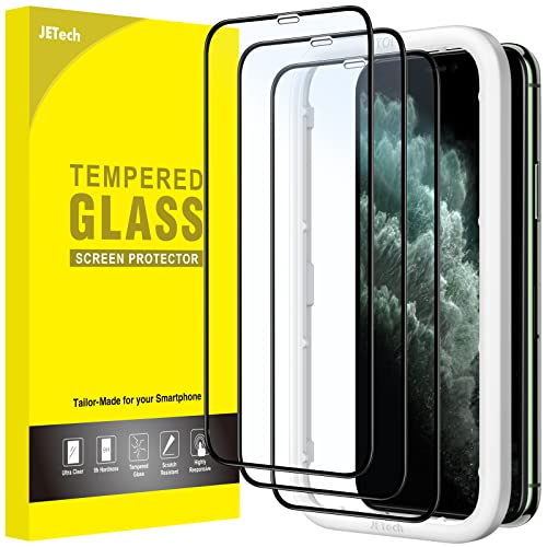 JETech Full Coverage Screen Protector for iPhone 11 Pro/iPhone X/iPhone XS 5.8-Inch, Black Edge Tempered Glass Film with Easy Installation Tool, Case-Friendly, HD Clear, 3-Pack