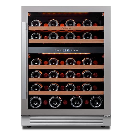 Ca'Lefort 24'' Wine Cooler Refrigerator - 46 Bottle Wine Fridge Dual Zone with Modern Touch Intelligent Digital 40°-65°F Low Noise, Built in or Freestanding Wine Cooler for Home and Kitchen