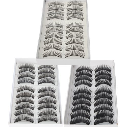 30 Pairs Black Long & Thick Reusable False Eyelashes Fake Eye Lash for Makeup Cosmetic - 3 Kinds of Style by NYKKOLA