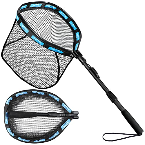 PLUSINNO Floating Fishing Net, Rubber Coated Fish net for Easy Catch and Release, Fishing Nets Freshwater for Bass, Trout, Walleye, Kayak, Folding Landing Net for Easy to Carry and Storage