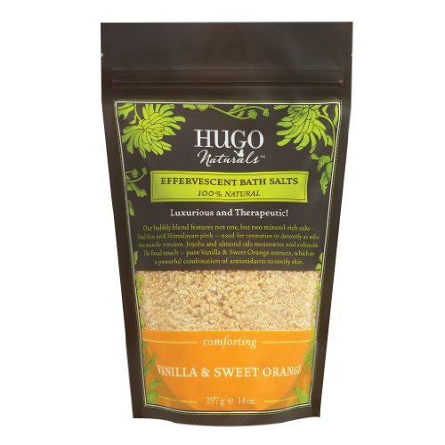 Hugo Naturals Effervescent Bath Salt, Vanilla and Sweet Orange, 14 Ounce Resealable Bag