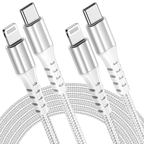 USB C to L-ightning Cable 6FT 2 Pack, Power Delivery USB C i-Phone Charger, MFi Certified Braided L-ightning to USB C Charger Cord for 14 13 12 Pro Max Min 11 X XS XR 8 7 6s Plus SE, Pad, Pod-White