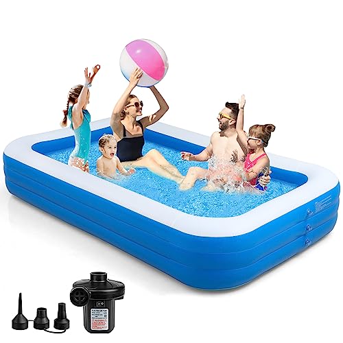 Inflatable Swimming Pools with Pump, Oversized 120' x 72' x 22' Thickened Blow up Kiddie Pool for Kids, Toddlers and Adults, Above Ground Swimming Pool for Outdoor, Garden, Backyard, Water Party-Plain