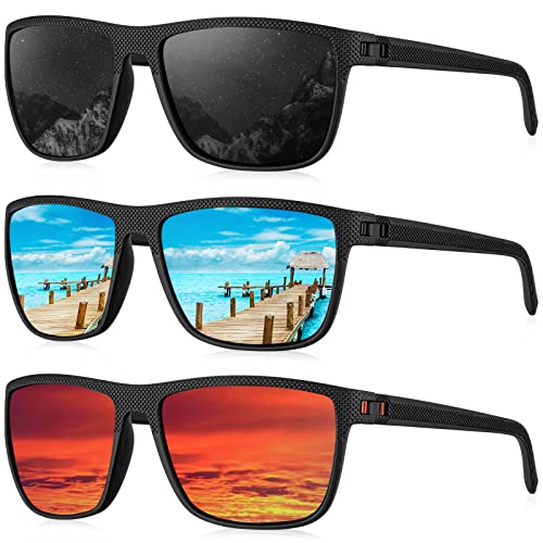 KALIYADI Polarized Sunglasses Men, Lightweight Mens Sunglasses Polarized UV Protection Driving Fishing Golf (Black/Ice Blue/Red)
