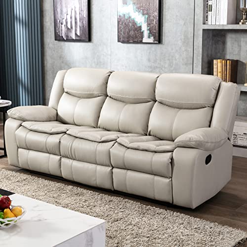 Familymill Breathable Leather Manual Reclining 3-Seat Sofa for Living Room