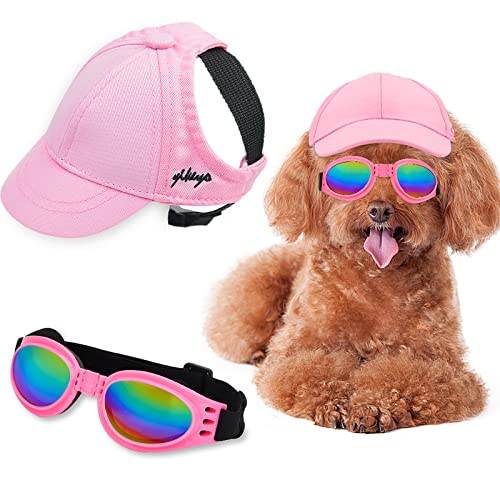 Sebaoyu Dog Hat for Small Medium Dogs, Dog Sunglasses Caps, Summer Fall Dog Baseball Cap Pet Puppy Visor Hats Sunbonnet Outfit with Ear Holes Doggy Cat Goggles Breed (Small)