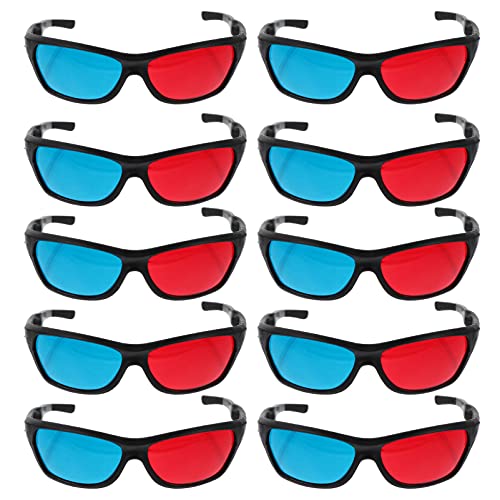 Milisten 10pcs 3D Glasses for TV Movie Cyan Red Blue 3 Dimensional Glasses for Anaglyph Stereoscopic Movie Comic Book Photo Projector Computer Screen Game