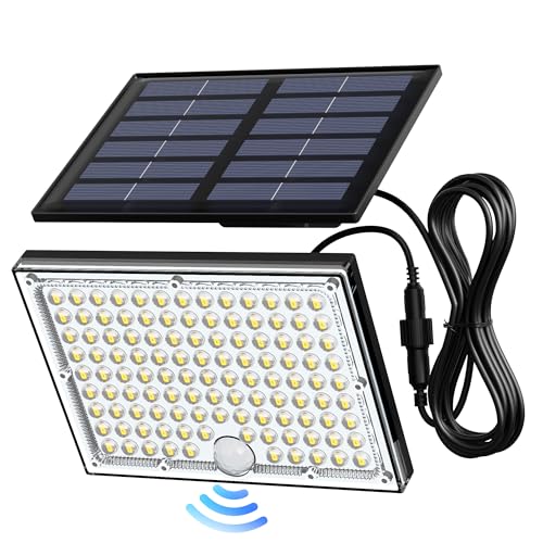 JACKYLED Solar Lights Outdoor with Motion Sensor, 113LED Cool White Solar Flood Lights, Waterproof Dusk to Dawn Solar Powered Security Spot Lights for Porch Patio Yard Garage, 1 Pack