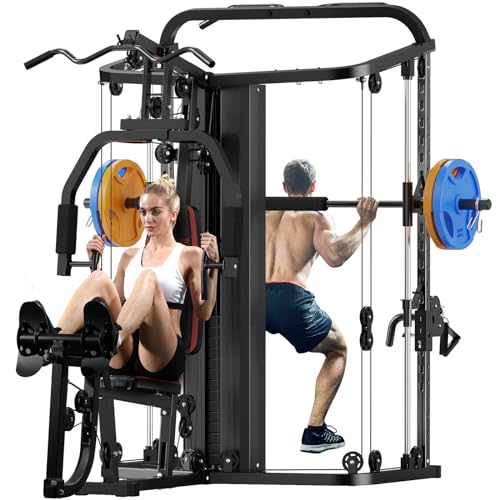SunHome Multifunction Home Gym System Workout Station,Smith Machine with 138LB Weight Stack, Leg Press, LAT Station for Full Body Training (Home Gym Station)
