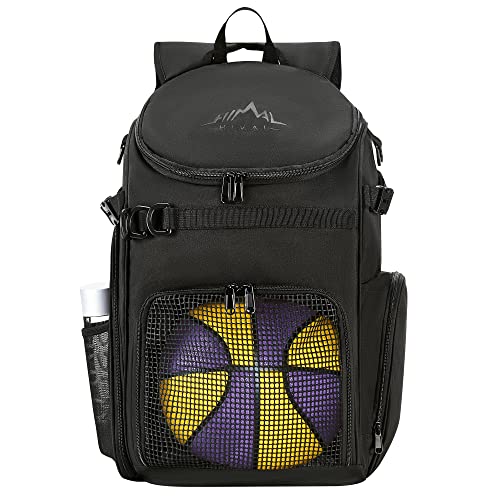 GoHimal Basketball Backpack, Large Sports Bag With Ball Compartment for Men and Women, Basketball, Soccer, Volleyball, Rugby(Black)