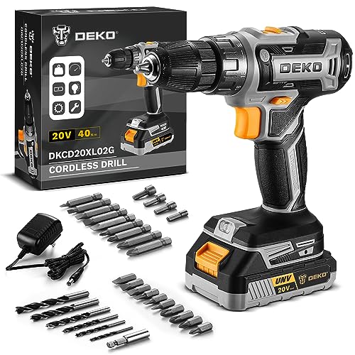 DEKO PRO 20V Cordless Drill Set with Battery and Charger - Electric Power Tool Drill Driver Kit