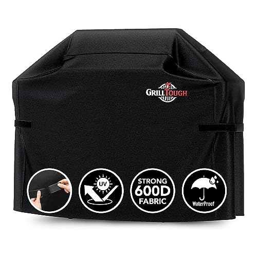 GrillTough Heavy Duty BBQ Grill Cover for Outdoor Grill, 58 Inch – Waterproof, Weather Resistant, UV & Fade Resistant with Adjustable Straps Gas Weber, Genesis, Charbroil, etc. Black