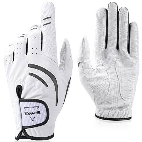 Zdmathe Premium Synthetic Golf Gloves for Men Right Handed Golfer - Mens Golf Glove All Weather Grip Soft Comfortable Leather Golf Gloves, Worn on Left Hand