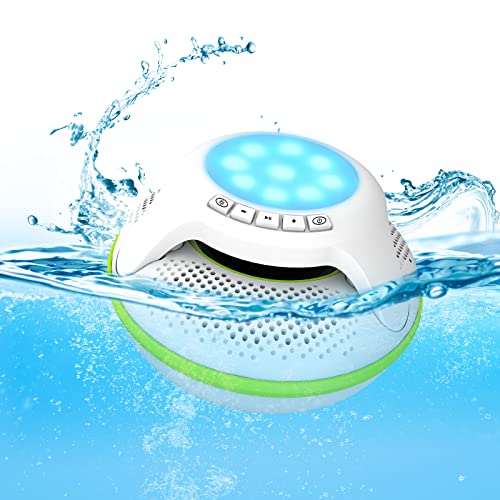 Portable Bluetooth Speakers,Wireless Floating Speaker Stereo with Waterproof IPX7 and Colorful LED Light,10 Meters Bluetooth Range Shower Speaker for Outdoor Pool Hot Tub Gifts (Green and White)