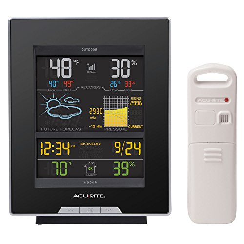 AcuRite 02008A1 Color Weather Station with Forecast, Temperature, Humidity, Barometric Pressure, Intelli-Time Clock-Full Color, Dark Theme