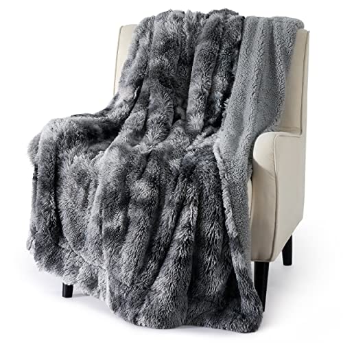 Bedsure Faux Fur Throw Blanket Tie Dye Grey – Fuzzy, Fluffy, and Shaggy Faux Fur, Soft and Thick Sherpa, Tie-dye Decorative Gift, Throw Blankets for Couch, Sofa, Bed, 50x60 Inches, 380 GSM
