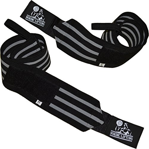Nordic Lifting Wrist Wraps Super Heavy Duty (1 Pair/2 Wraps) 24' Support for Weight Lifting | Powerlifting | Gym | Cross Training -Weightlifting Thumb Loop - Men & Women Black/Grey,1 Year Warranty