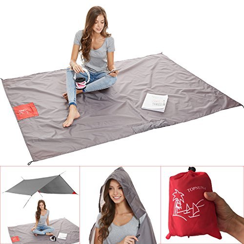 Topnuna Beach Blanket with 6 Sand Packets - Nylon Waterproof Fast Drying Lightweight Outdoor Blanket - Multipurpose for Beach Picnic Outdoor and Travel Mat with Carry Bag & Metal Pegs Gray