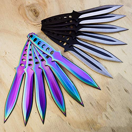 Tactical Knife Survival Knife Hunting Knife 12 PIECE Throwing Knives Set Fixed Blade Knife Razor Sharp Edge Camping Accessories Camping Gear Survival Kit Survival Gear 74625 (Rainbow T)