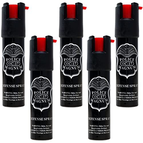 Police Magnum Compact Pepper Spray Self Defense- Tactical Maximum Heat Strength OC- Small Discreet Carry Canister- Made in The USA- 5 Pack 3/4oz TL