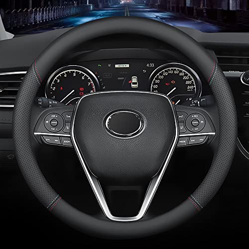 LKWLIKEI Nappa Premium Leather car Steering Wheel Cover, Non-Slip, Breathable, Universal 15 inches, Black