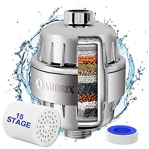 Shower Filter, 15 Stage Shower Head Filter for Hard Water High Output Showerhead Filter Shower Water Filter Reduce Chlorine, Dry Skin, Itchy Scalp - Shower Water Softener Improves Skin Condition