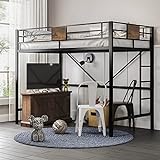 SHA CERLIN Metal Twin Size Loft Beds Frame with Stairs & Full-Length Guardrail, Space-Saving, Fit Kids and Adult, Noise Free, Black