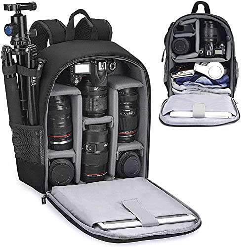 Cwatcun Camera Backpack Bag Professional for SLR DSLR Mirrorless Camera Waterproof Camera Case Compatible with Sony Canon Nikon Camera and Lens Tripod Accessories (Ⅱ Small Black)