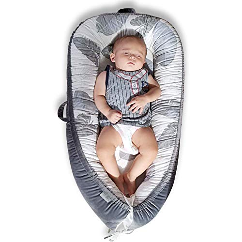 Mamibaby Baby Lounger - Ultra Soft 100% Cotton & Breathable Fiberfill Newborn Lounger, Portable Adjustable Infant Floor Seat for Travel, Newborn Must Have Essentials Baby Registry Search(Leaves)