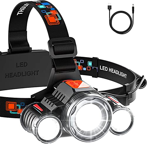 Soprut LED Headlamp Rechargeable, 6000 Lumen, Zoom & 90° Adjustable Head Lamp, HeadLamps for Adults, IPX4 Waterproof, Headlight for Outdoors, Camping, Running, Fishing, Cycling