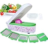 LHS Vegetable Chopper-Multifunctional Onion Chopper Dicer Sala Potato Cutter Cheese Grater Vegetable Food Slicer With Container-5 Blades(Green)