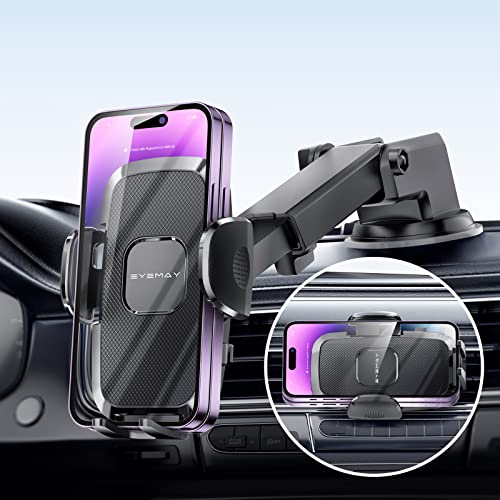 Eyemay 2022 Upgraded Car Phone Holder Mount - [ Bumpy Roads Friendly ] Phone Mount for Car Dashboard Windshield Air Vent 3 in 1, Hand Free Mount for iPhone 14 13 12 Pro Max Samsung All Cell Phones