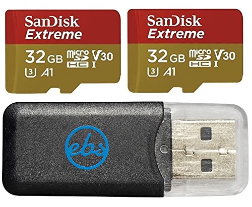 SanDisk Extreme (UHS-1 U3 / V30) A1 32GB MicroSD (2 Pack) Memory Card for GoPro Hero 9 Black Action Cam Hero9 SDHC (SDSQXAF-032G-GN6MN) Bundle with (1) Everything But Stromboli Micro SD Card Reader