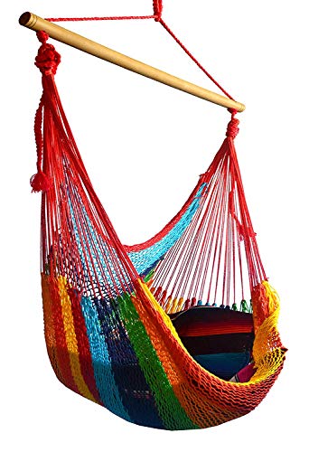 Hammocks Rada: Handmade Yucatan Chair Hammock - Tropical Multicolor - Artisan Crafted in Central America - Wood Bar Included - Carries Up to 260 Lbs.