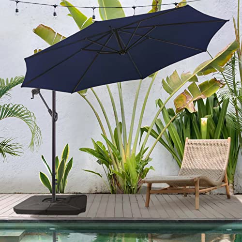BLUU BANYAN 10 FT Patio Offset Umbrella Outdoor Cantilever Umbrella Hanging Umbrellas, 24 Month Fade Resistance & Water-repellent UV Protection Solution-dyed Fabric Canopy with Infinite Tilt, Crank & Cross Base (Navy Blue)