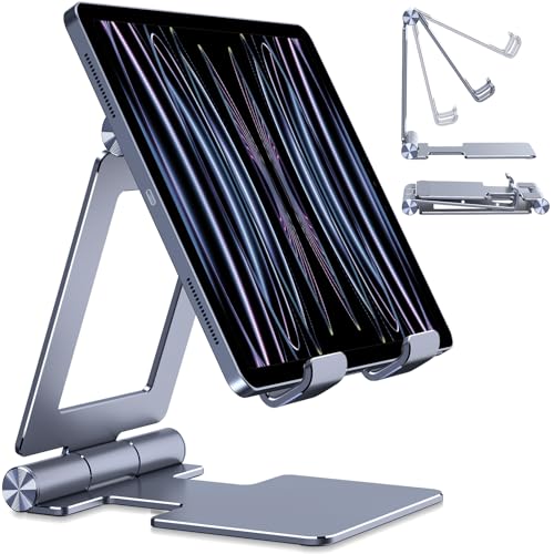 Anozer Tablet Stand, Adjustable & Foldable Aluminium for iPad Stand,Designed for 2022 iPad Air 5/4,for iPad Mini 6/5,for iPad 10.2,for iPad Pro 12.9/11,Portable Monitor, Surface (4-13 inch)-Grey Blue