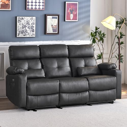 Consofa Power Reclining Sofa with Heat and Massage, 80'' Wall-Hugger Double Reclining Sofa, Double Reclining Sofa with USB Ports, Cup Holders, Theater Seating Sofa for Living Room