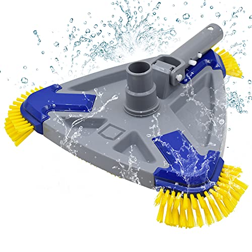 Buyplus Pool Vacuum Head with Side Brush, Manual Swimming Pool Vacuum Head for Inground and Above Ground Pools, Swivel Hose Connection, EZ Clip Handle.