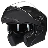 ILM Motorcycle Dual Visor Flip up Modular Full Face Helmet DOT 6 Colors Model 902 (XL, Matte Black)