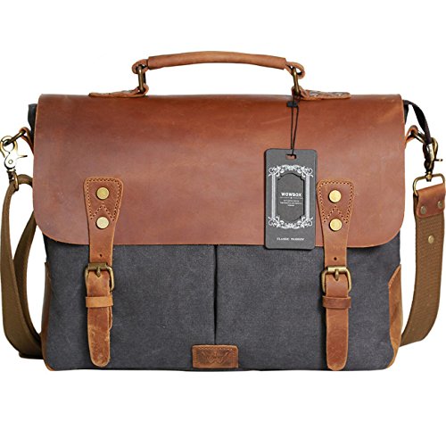 Wowbox Messenger Satchel Bag for Men and Women,Vintage Canvas Laptop Computer and Tablet Briefcases Shoulder Bag Carrying Case 13'(L) x10.5(H) x 4.1'(W)(Gray)