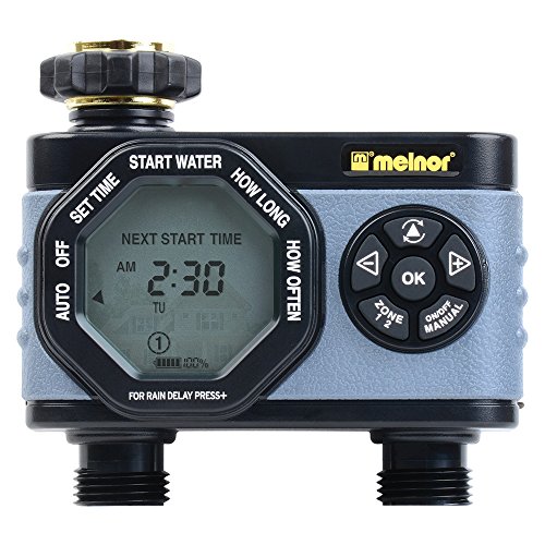 Melnor 53100 2-Outlet Digital Water Timer, Simple and Flexible Programming, Easy Manual Override, Independent Start Time for Each Valve