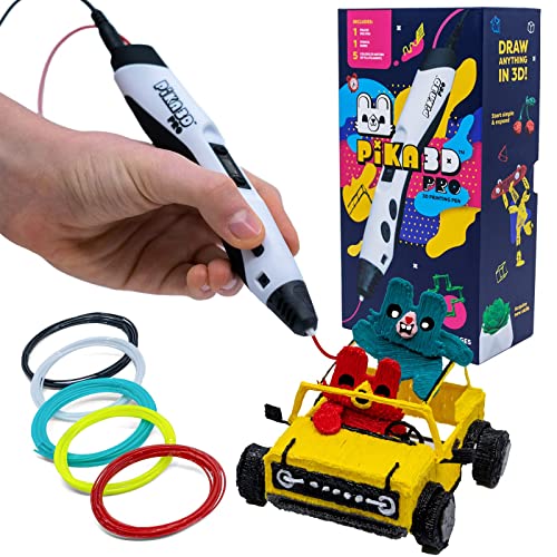PIKA3D PRO 3D Printing Pen - Includes 3D Pen, 5 Colors of PLA Filament Refill with Stencil Guide and User Manual, White