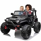 Kids Ride On Truck Car , 4 Electric Wheels Truck with Remote Control ,12V Battery Powered Electric Car to Drive 3 Speeds, 2 Seater Kids car with LED Lights,Music,Bluetooth (Black)