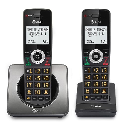 AT&T GL2101-2 DECT 6.0 2-Handset Cordless Home Phone with Call Block, Caller ID, Full-Duplex Handset Speakerphone, 2' White Backlit Display, Lighted Keypad (Graphite & Black)