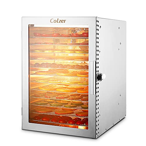 COLZER Food Dehydrator 12 Stainless Steel Trays, Food Dryer for Fruit, Meat, Beef, Jerky, Herbs, with Adjustable Timer and Temperature Control