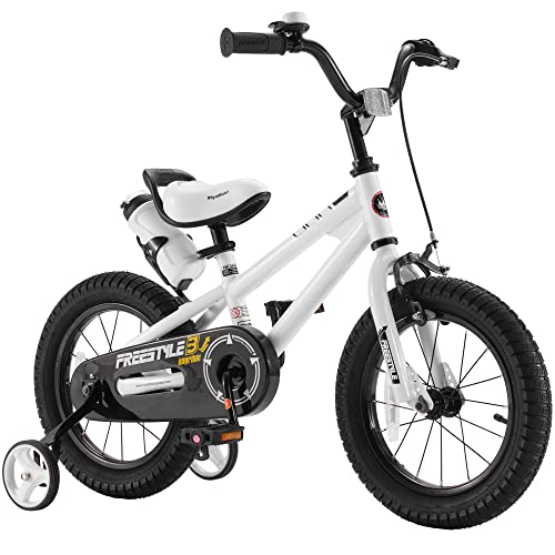 RoyalBaby Freestyle Toddlers Kids Bike 12 Inch Childrens Learning Bicycle with Training Wheels Boys Girls Beginners Ages 3-4 Years, White