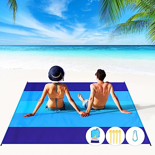 BYDOLL Beach Blanket 78''×81'' 4-7 Adults Oversized Lightweight Waterproof Sandproof Large Picnic Mat for Travel Camping Hiking Picnic(78' X 81', Blue-Mixed)