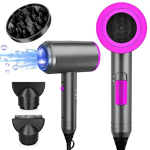Ionic Hair Dryer, 1800W Professional Blow Dryer (with Powerful AC Motor), Negative Ion Technolog, 3 Heating/2 Speed/Cold Settings, Contain 2 Nozzles and 1 Diffuser, for Home Salon Travel Woman Kids
