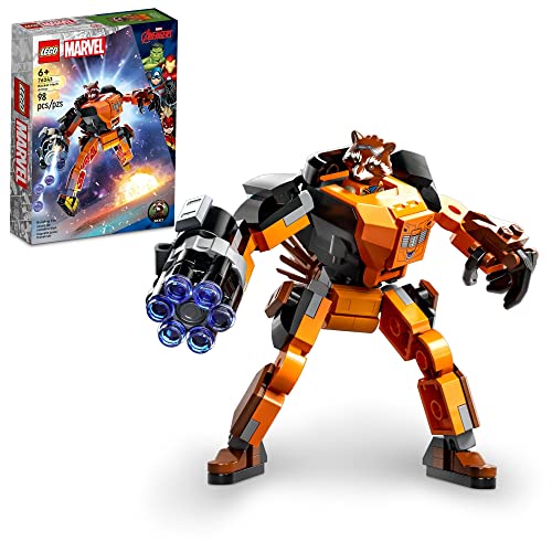 LEGO Marvel Rocket Mech Armor Set 76243, Guardians of The Galaxy Racoon Buildable Action Figure Toy, Avengers Collectable Gift Idea for Kids 6 Plus Years Old